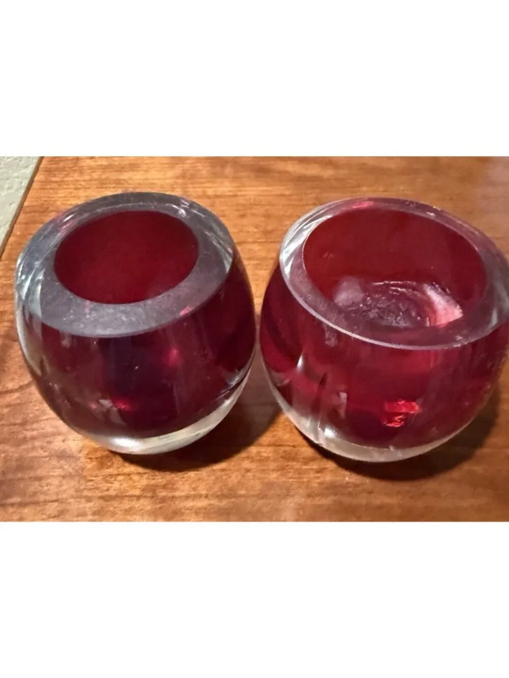 Ruby Red  ~ Clear & Red Votive Candle Holder ~ Crate & Barrel ~ ?Poland ?